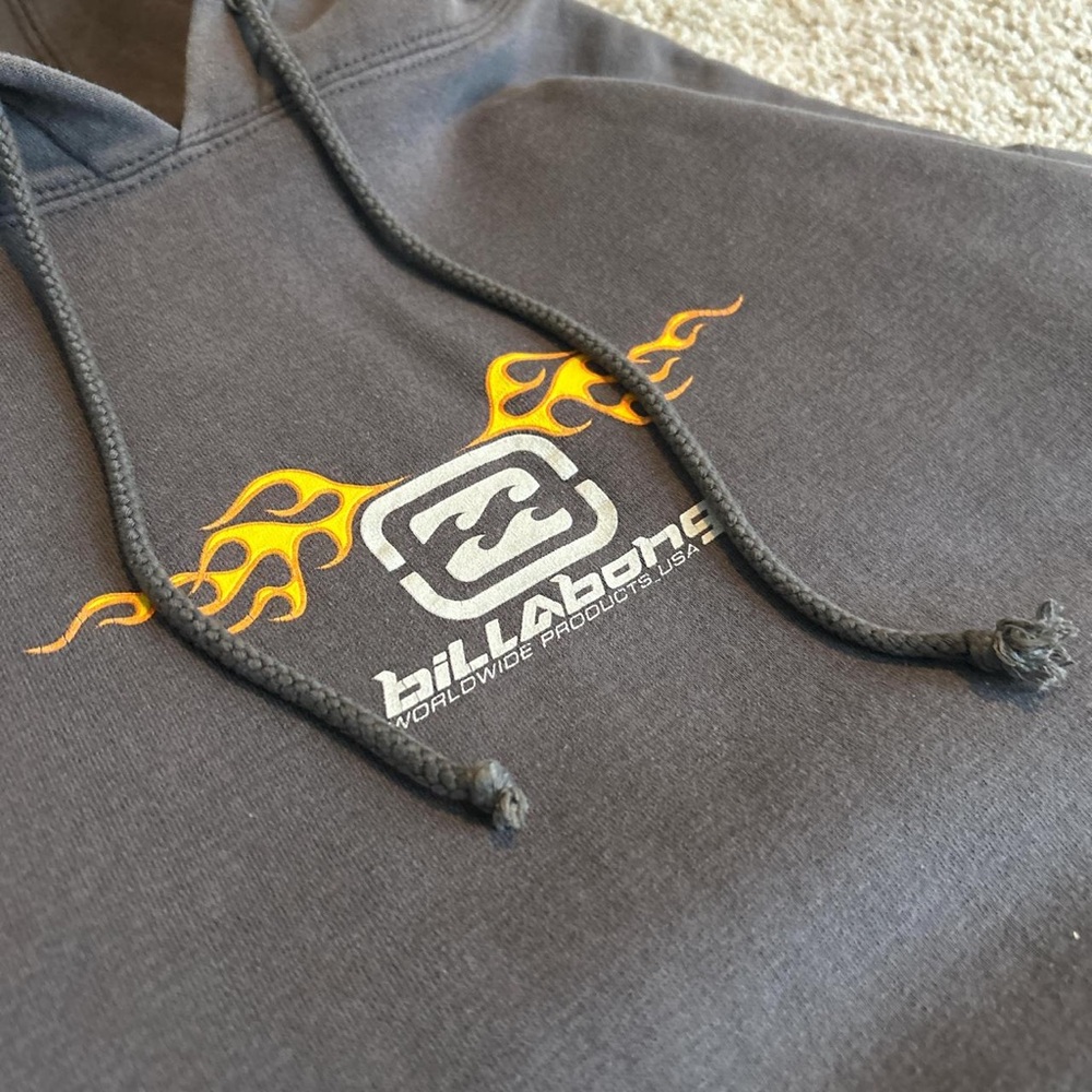 Vintage Billabong Gray Hoodie with Flame Design